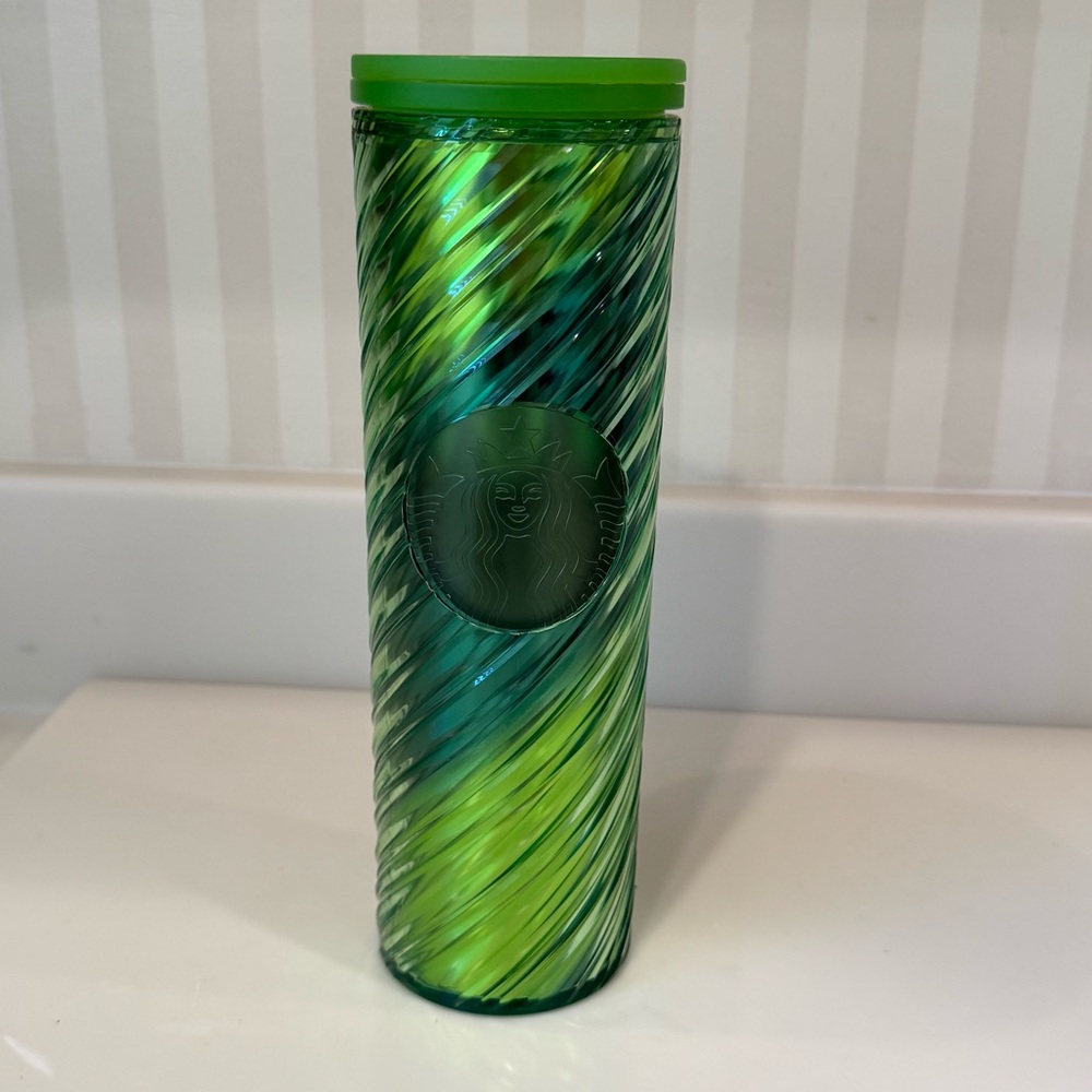 2022 Starbucks Green Iridescent Ombre Swirl 16 Oz. Tumbler